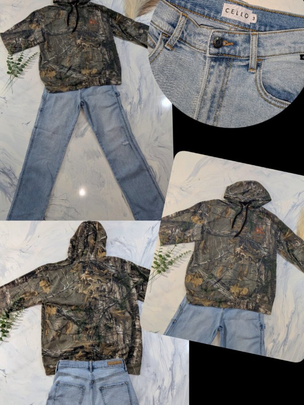 Ensemble Hoodie Camo Realtree Large + Jeans Cello Baggy Bleu Clair 3